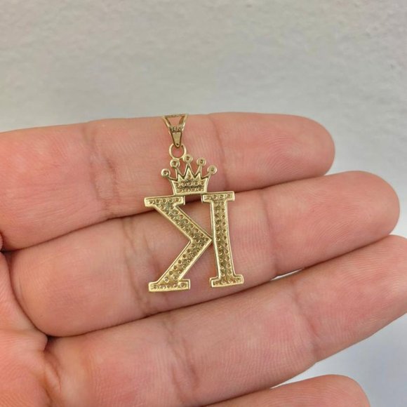 Letter K Gold Crown Pendant Unisex 2g 14K Solid Yellow Gold / Dije de Letra K. - Picture 2 of 3